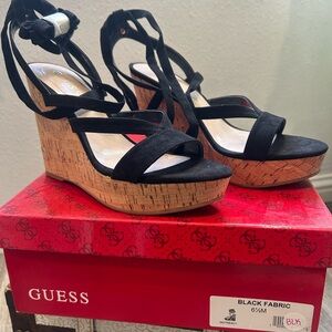 Guess Black Wedge Sandals with Cork Heel